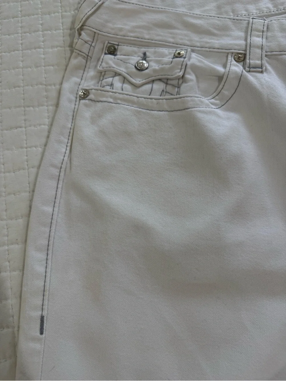 True Religion Cream White Straight Jeans Label Detail